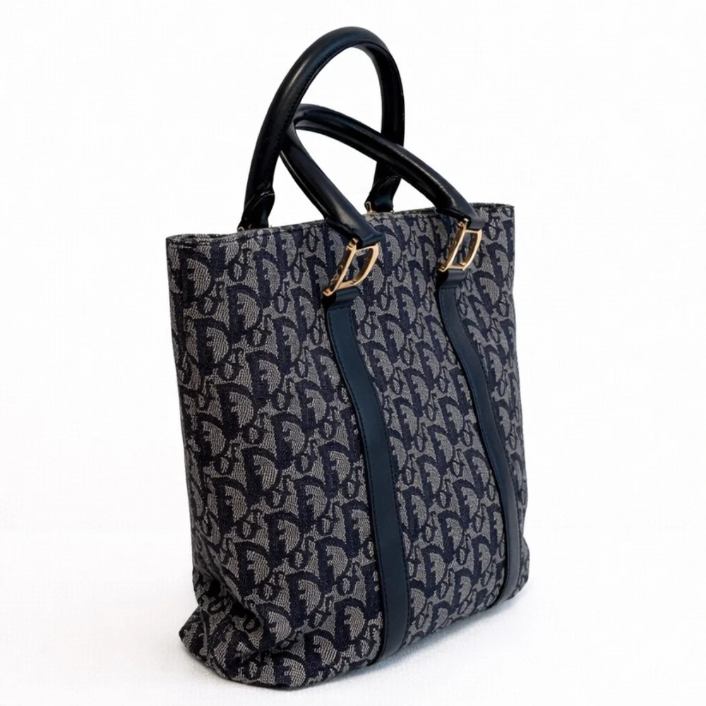 Dior • Diorissimo Trotter Canvas Tote in Navy/Navy Leather
